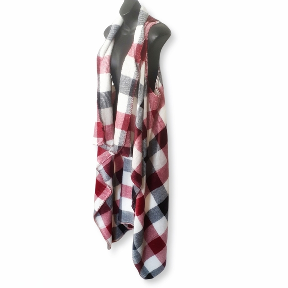 GROOVY GLAM Buffalo Plaid Plush Long Vest Handmade - Picture 3 of 4